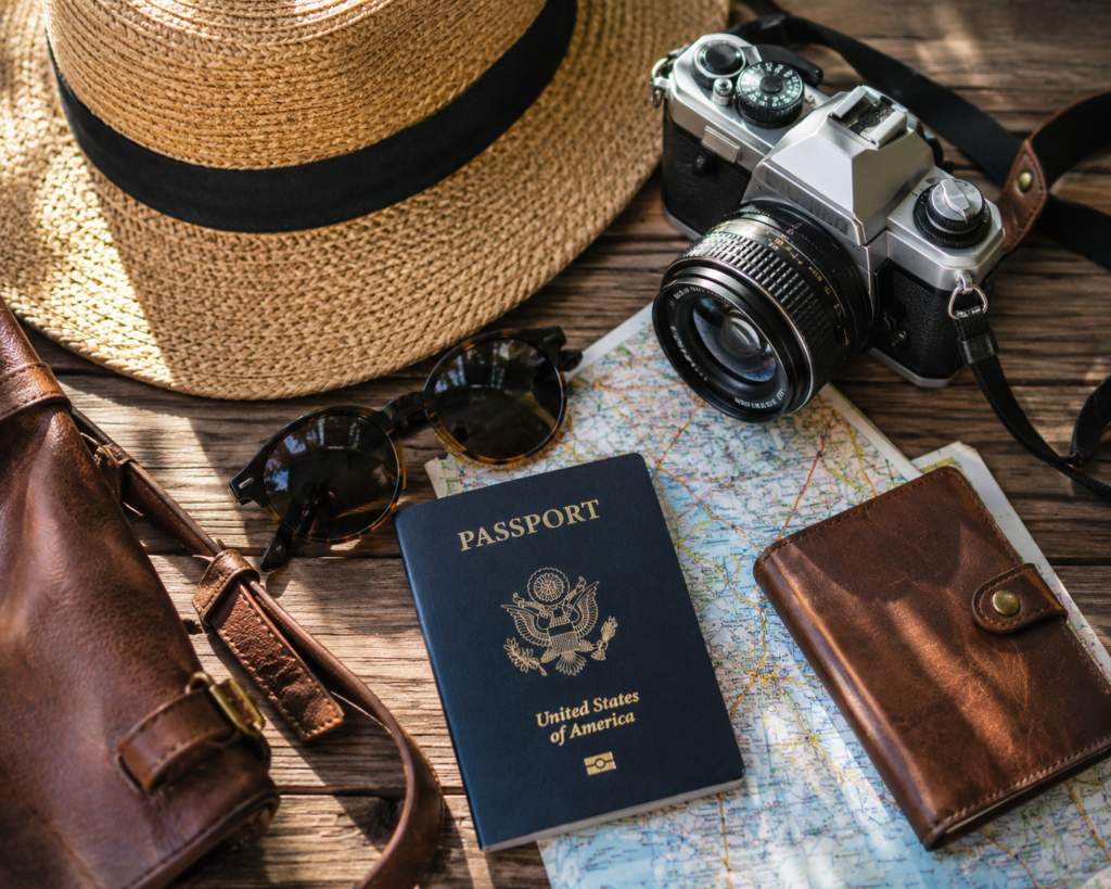 Travel Essentials – Passport, Camera, Sun Hat