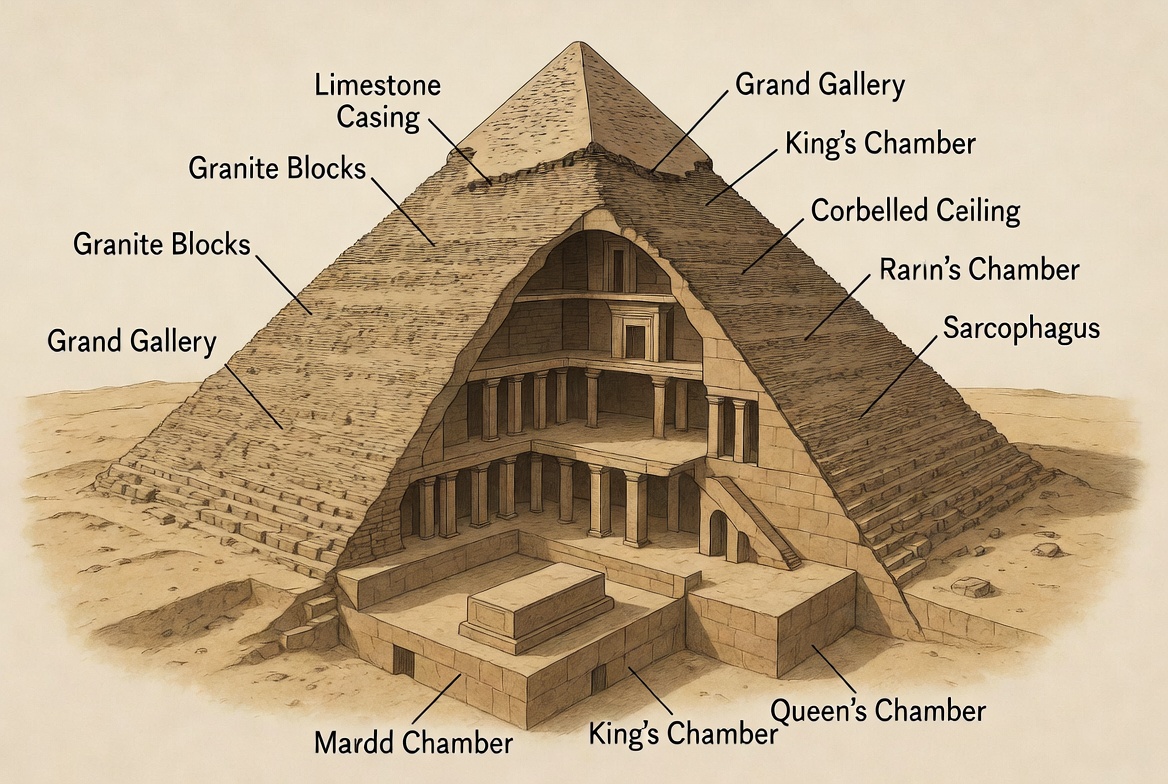 Cutaway diagram of the pyramid as a generator