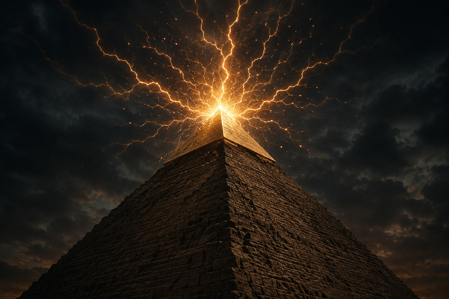 Sparks crackling at the pyramid’s summit